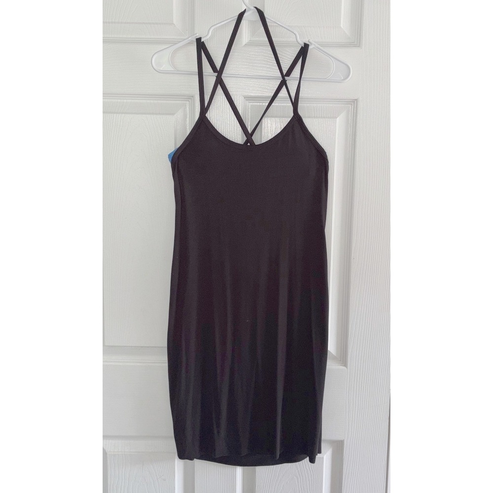 Twenty Montreal Mini Dress XL Black Ribbed Strappy Low Back RQ6S-092